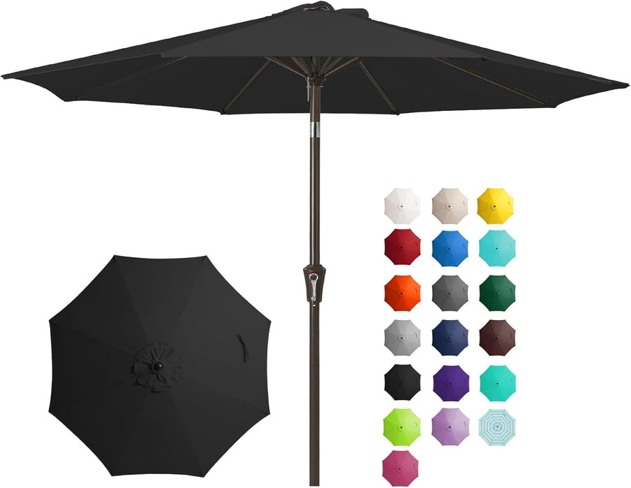 9FT Outdoor Patio Umbrella Outdoor Table Umbrella with Push Button Tilt and Crank, Market Umbrella 8 Sturdy Ribs UV Protection Waterproof for Garden, Deck, Backyard, Pool (Black)