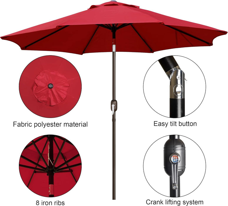 9' Outdoor Patio Umbrella, Outdoor Table Umbrella, Yard Umbrella, Market Umbrella with 8 Sturdy Ribs, Push Button Tilt and Crank