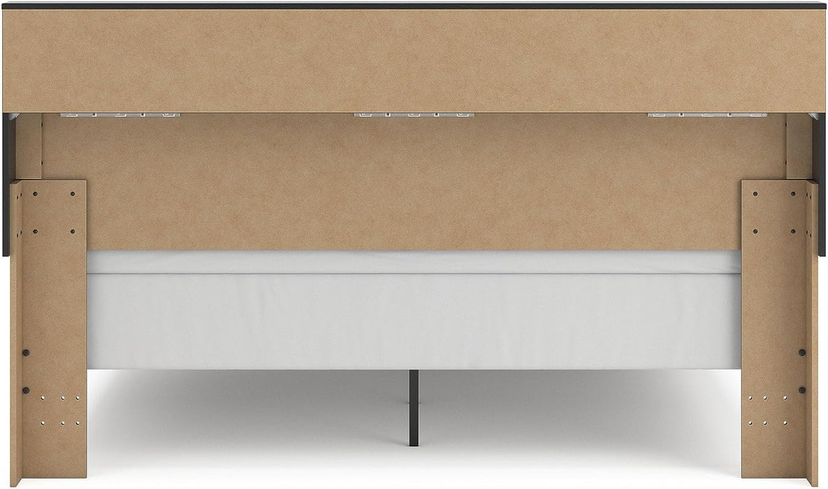 Signature Design by Ashley Jonnifer King Bed Frame with Bookcase Headboard, Storage Cubbies, Engineered Wood and Decorative Laminate, Bedroom Use, Warm Gray and Matte Black