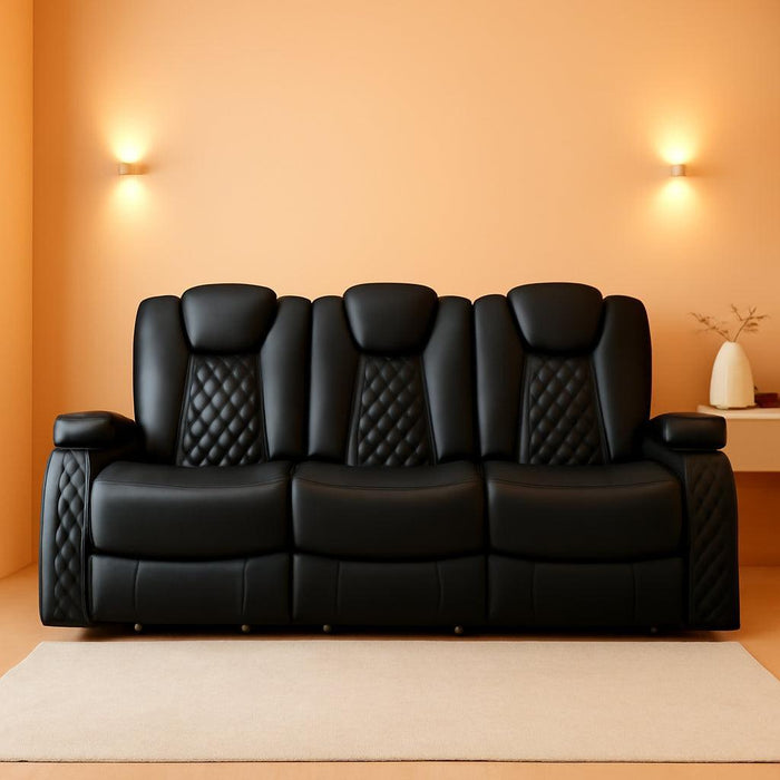 Chicago Power Recliner Sofa & Home Theater Seating with Wireless Charging Electric Recliner RV Sofa with Usb/Cup Holders/Storage/Led Light/Speaker, Black/Air Leather