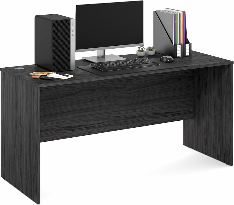 Roger Computer Desk, 60 Inch Rectangular Executive Desk with Modesty Panel, Home Office Desk with Thick Tabletop, Desk Cord Grommet, Scratchproof, for Home Study, Office, Coastal Grey