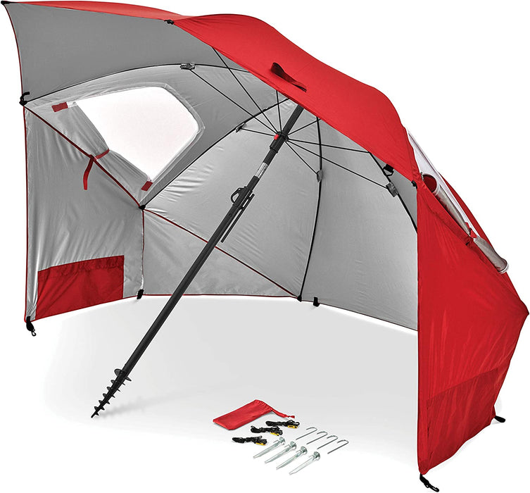 Premiere UPF 50+ Umbrella Shelter for Sun and Rain Protection (8-Foot, Red)