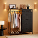 Black All-In-One Dresser With Clothes Rack Storage