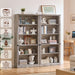 70" Grey Tall Bookcase, 5 Tier Wooden Standing Farmhouse Bookshelf