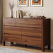 Walnut Dresser for Bedroom, 51" Mid-Century 7 Drawer Dresser with Wide Drawers and Wood Legs, Curved Edge Design, Modern Large Dressers & Chests of Drawers for Bedroom, Hallway.