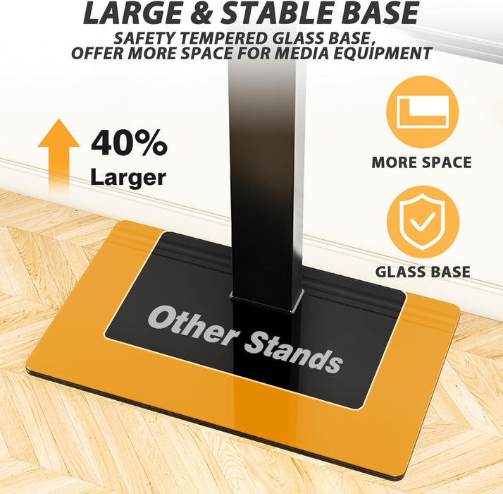 TAVR Universal Floor TV Stand Base for 32-75 Inch Tvs up to 110 Lbs with Swivel Height Adjustable Mount, Black Tempered Glass Base for Media Storage and Space Saving