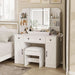 Makeup Vanity Desk, Vanity Mirror with Lights Desk and Chair,Makeup Table with 3 Large Drawers and 2 Cabinets, Time and Temperature Display, 3 LED Lighting Modes Adjustable, White