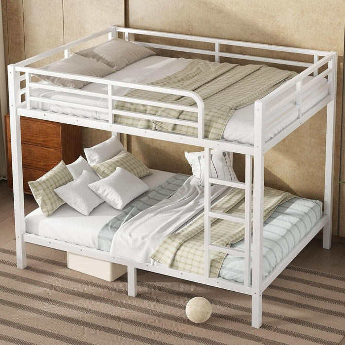 Full over Full Bunk Bed for Adults, Full Size Bunk Beds Frame with Build in Ladder and Full Length Guardrail, Easy Assemble Bunkbeds, Noise Reduced, Mattress Not Included, White