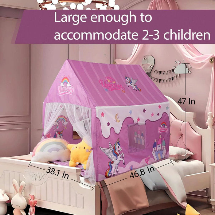 Princess Unicorn Castle Playhouse with Mat – Indoor & Outdoor Large Kids Play Tent for Imaginative Games Girls Toy House Gift Sizes 47×46.8×38.1In