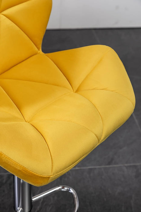Breni Velvet Diamond Tufted Swivel Adjustable Height Barstools, Set of 2, Yellow