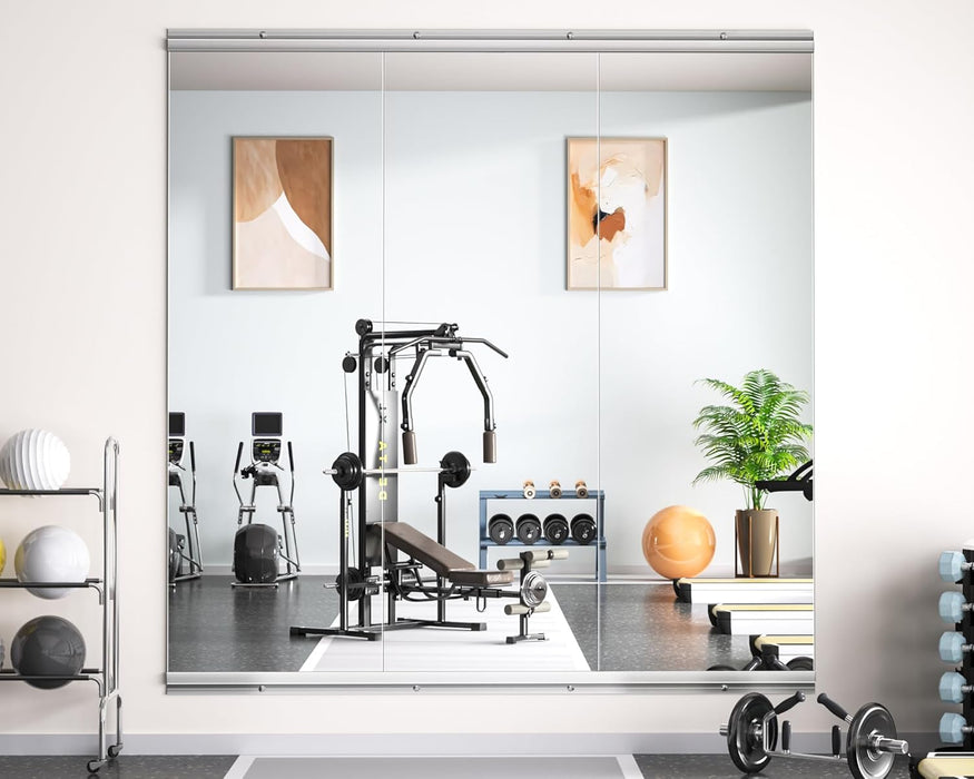 Home Gym Mirror 55" L X 17" W - 3PCS Large Full Body Mirror for Yoga, Wall-Mounted Mirrors for Fitness, Garage, Dance Studio, 0.16In Tempered Glass Frameless