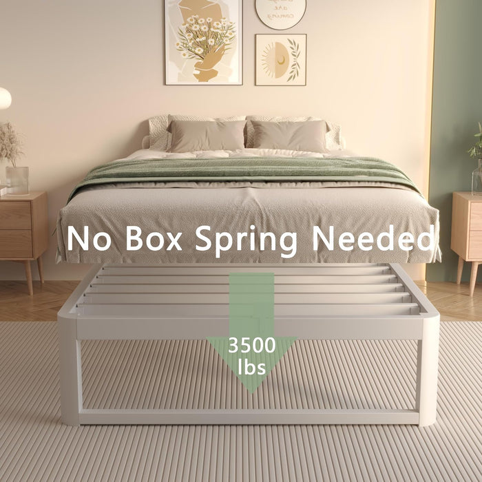 12 Inch Queen Bed Frame, Heavy Duty Steel, No Box Spring, White