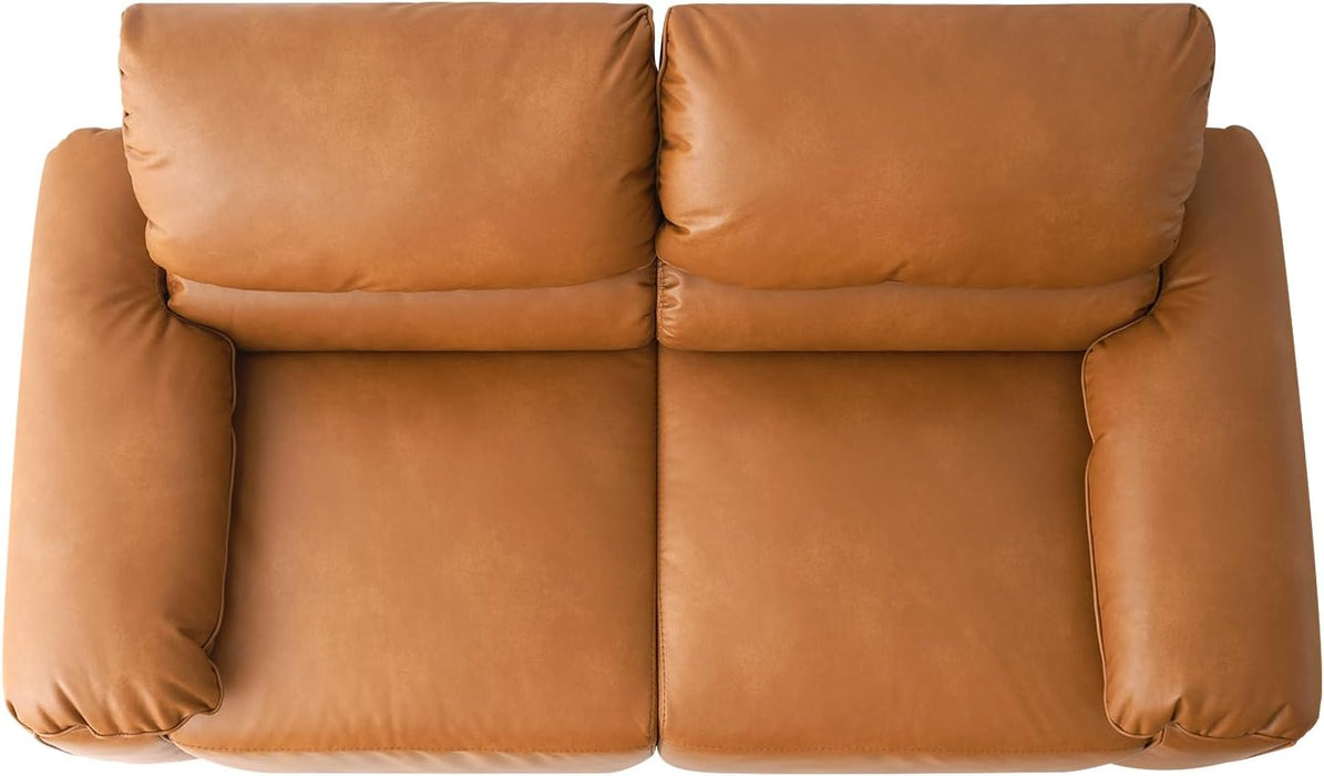 68 Inch PU Leather Loveseat MidCenturyModern Brown