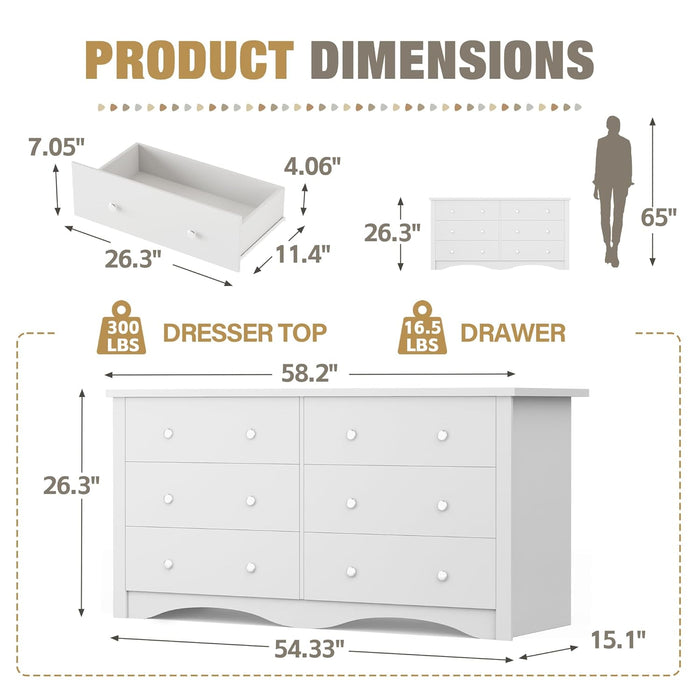 White Dresser 58InchWide Modern Bedroom Storage Solutions