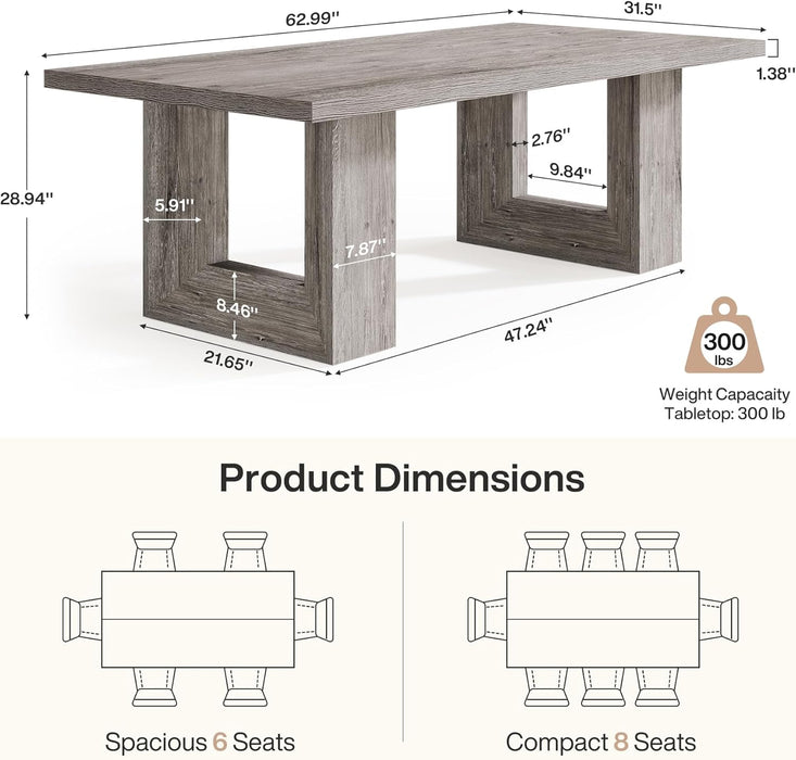 63Inch Grey Farmhouse Dining Table Geometric Frame