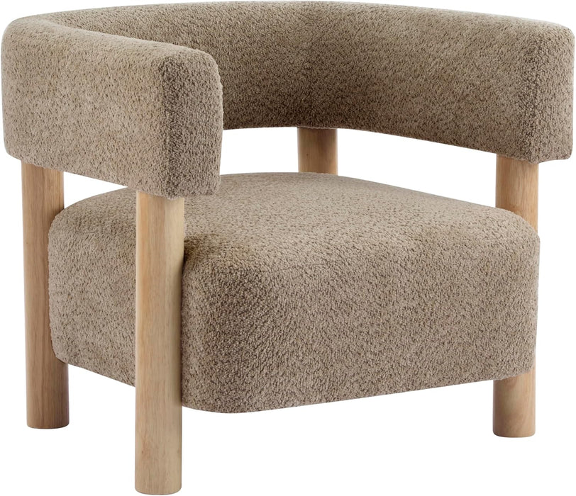 Low Profile BoucleFabric Accent Chair LightCamelTone
