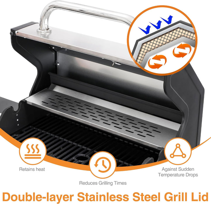 5-Burner Propane Gas Grill W/Side Burner & Charcoal Tray, 4-In-1 Outdoor BBQ Griddle Combo, Heavy Duty Stainless Steel Double Lid, 448 Sq in Cast Iron Cooking Surface for Backyard Patio