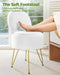 Vanity Stool Chair with Storage and Folding Back, 15.7" X 15.7" X 19.5" Faux Fur Soft Ottoman for Adults, 4 Metal Legs with Anti-Slip Feet, Furry Padded Seat for Makeup, Bedroom, White