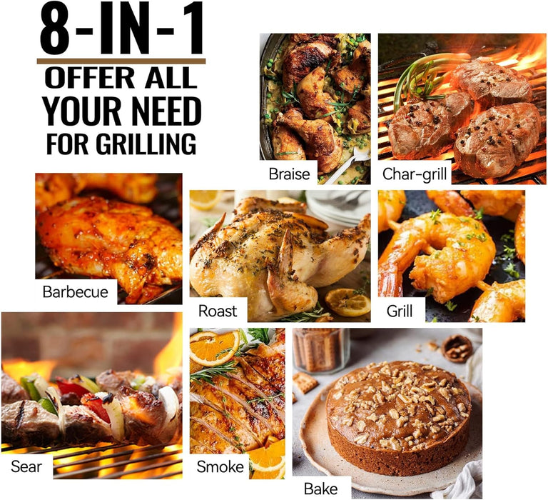 8-In-1 Outdoor BBQ Grill with PID 3.0 Controller, Wood Pellet Smoker, Auto Temperature Control, Huge Storage Cabinet Side Shelf with Tool Hooks, 572 Sq in Cooking Area for Camping Party