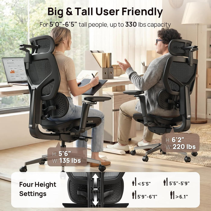 Ergonomic Mesh Office Chair - 10 Hours Comfort Dual Lumbar Support, 330Lbs