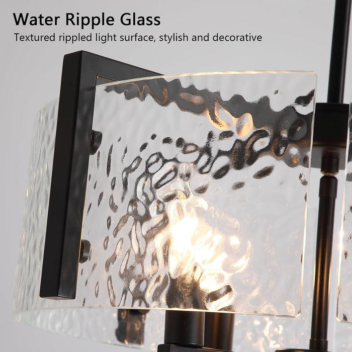 Black Drum Glass Chandelier With Crystal Ripple Shade