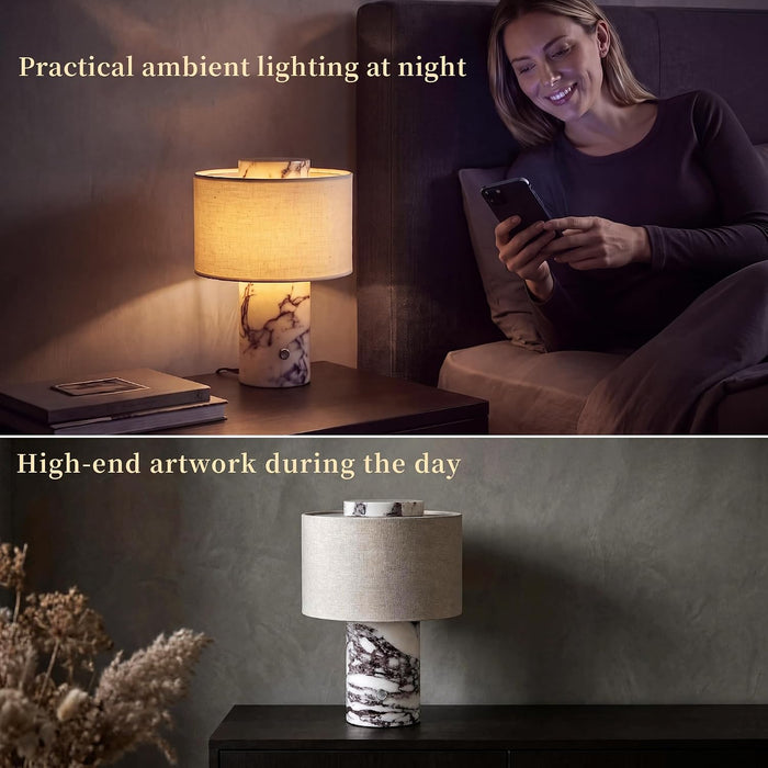 Marble Table Lamp Cordless Stone Lamps Rechargeable, Calacatt Viola Lamp