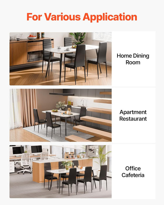 Modern Dining Room Accent Chairs Set of 4, Upholstered Leather Side Chair for Living Room, Space-Saving Kitchen Chair with Thick Cushions and Metal Legs, Black