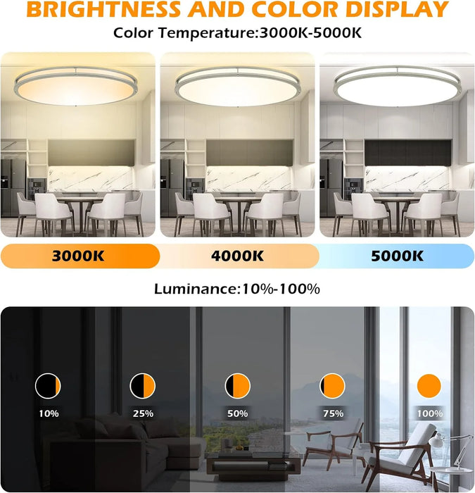 32" Oval LED Ceiling Light Fixture, 65W Dimmable LED Flush Mount Ceiling Light with Remote, 3 Color Adjustable, Brush Nickel Finish for Living Room Bedroom Dining