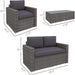 4 Piece Wicker Patio Furniture Set with Cushions, Outdoor Sectional Furniture with 2 Sofa, Loveseat, and Glass Top Coffee Table, Conversation Sofa Sets for Garden, Gray
