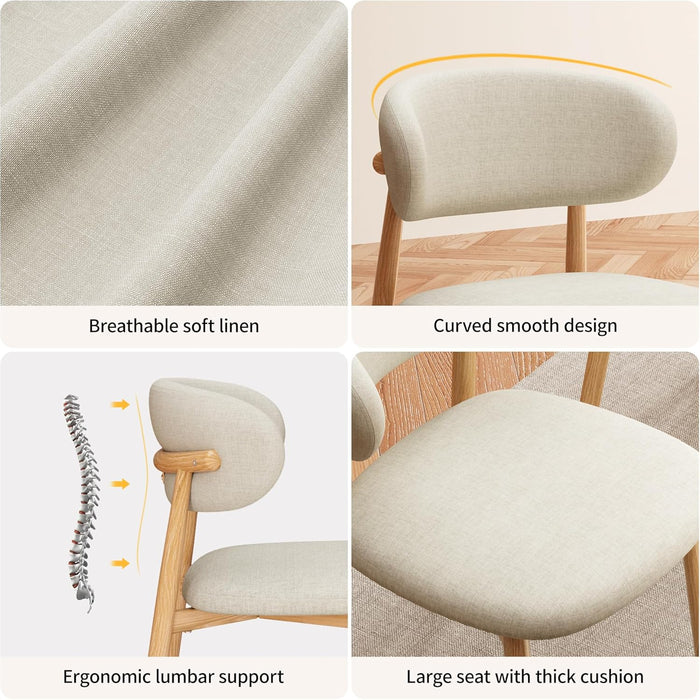 Kitchen Dining Chairs Set of 4 Modern Soft Linen Farmhouse Dining Room Chair with Metal Legs, Beige/Original