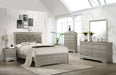 5 Piece Amalia Queen Champagne Silver Upholstered Panel Bedroom Set