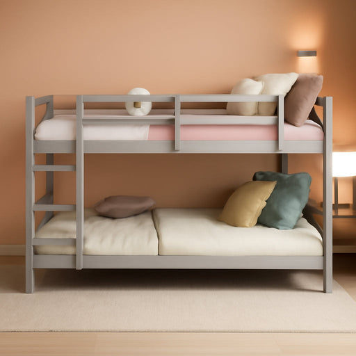 Full Over Full Bunk Bed SolidWoodSpaceSaving GrayFinish