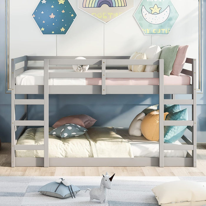 Full Over Full Bunk Bed SolidWoodSpaceSaving GrayFinish