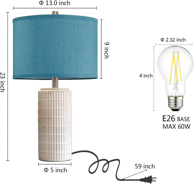 23" Set of 2 Nautical Ceramic Nightstand Table Lamps, Blue