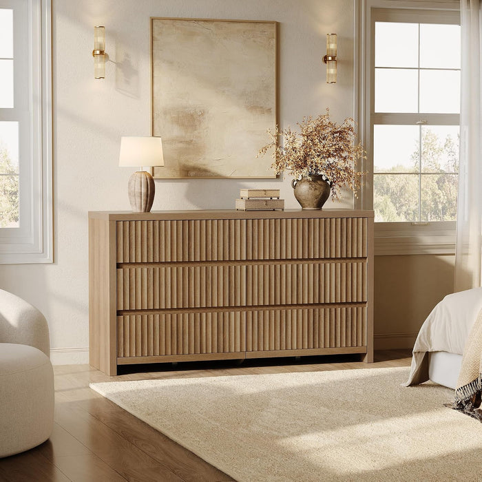 Fluted 6 Drawer Dresser for Bedroom– 55.2''W Large Chest of Drawers