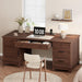 60In Wooden Executive Desk with 5 Drawers, Office Desk Computer Table with Charging Station, Farmhouse Home Office Desk with File Cabinet Storage, for Study and Home Office, Walunt Brown