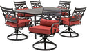 Montclair 7-Piece Outdoor Dining Set with 6 Swivel Rockers, Chili Red Cushions and Stamped Steel Rectangular Dining Table, Patio Dining Set for 6, Premium All-Weather Patio Furniture for Deck