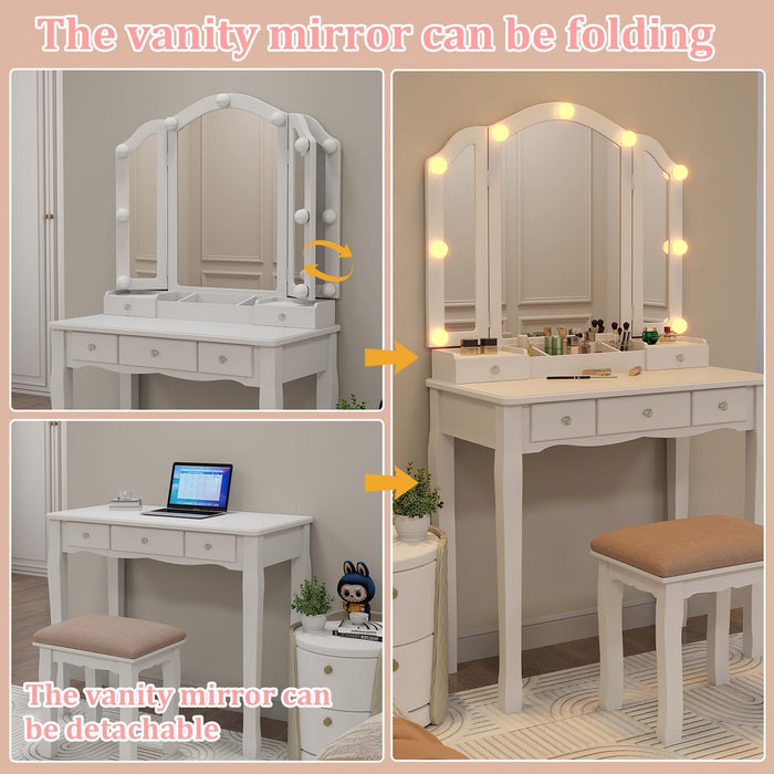 White Makeup Vanity Desk With Multicolored Lighting