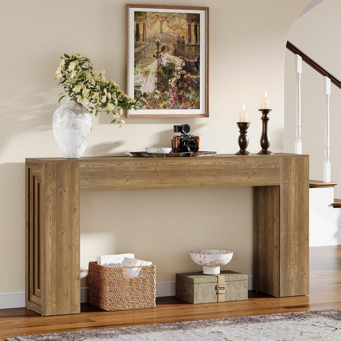 63-Inch Long Console Table, Farmhouse Narrow Sofa Table behind the Couch for Living Room, Entryway, Hallway, Foyer, Natural Brown
