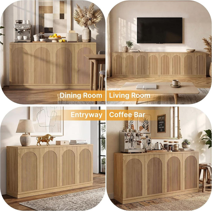 63" Sideboard Buffet Cabinet with Storage, Fluted Credenza