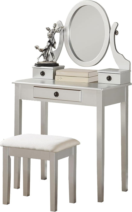 Silver Contemporary Vanity Table With Swivel Mirror