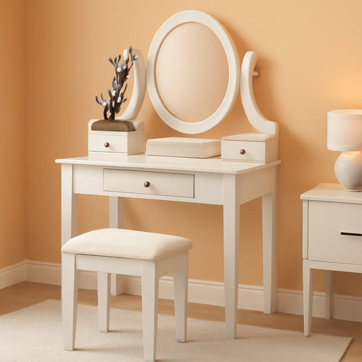 Silver Contemporary Vanity Table With Swivel Mirror
