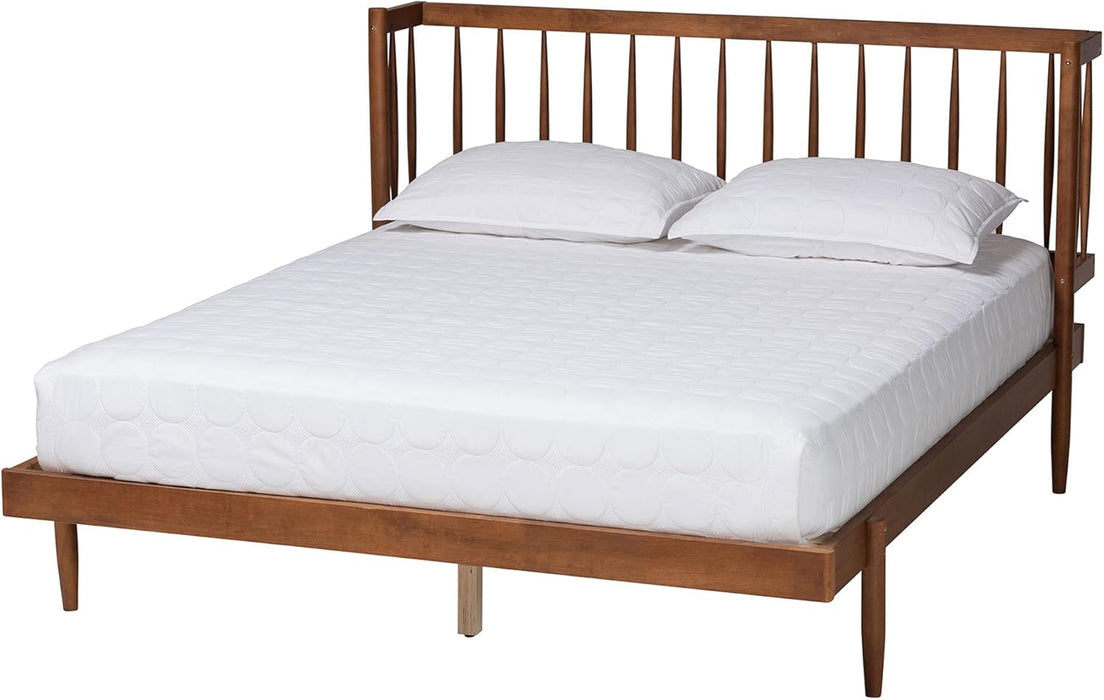 Calderon Retro-Modern Walnut Brown Finished Wood Queen Size Platform Bed