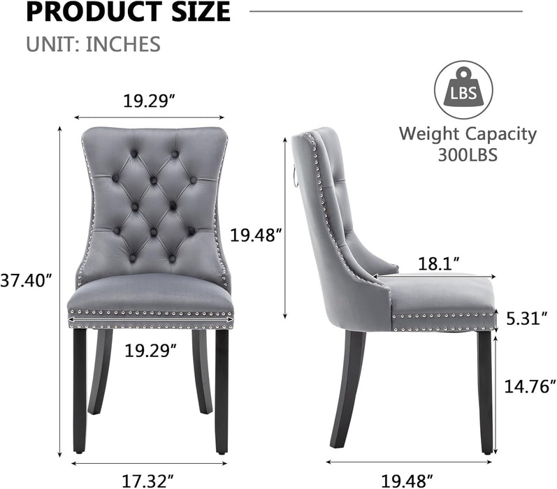 Velvet Dining Chairs Set of 4,Upholstered Dining Chairs with Ring Pull Trim and Button Back,Modern Seating for Kitchen, Bedroom & Living Room(Grey)