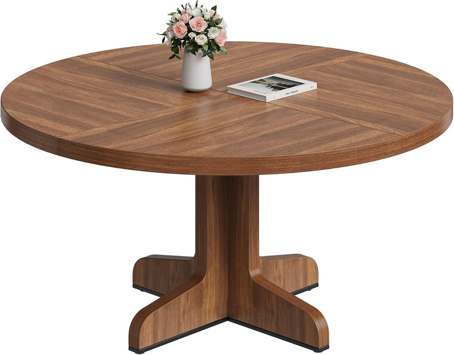 47" round Dining Table for 4, Farmhouse Kitchen Table, Walnut | Circle Dining Room Table Dinner Table, Kitchen Dining Room Furniture (Table Only)