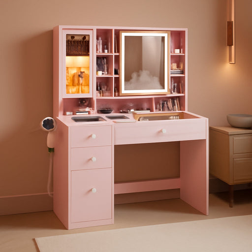 Pink Makeup Vanity Console With Illuminated Mirror