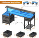 Computer Desk with 3 Drawers, Home Office Desk with File Drawer & Power Outlet, 59'' Gaming Desk with Led Lights, Work Desk with Storage Shelves, Printer Cabinet and Monitor Shelf, Grey Oak