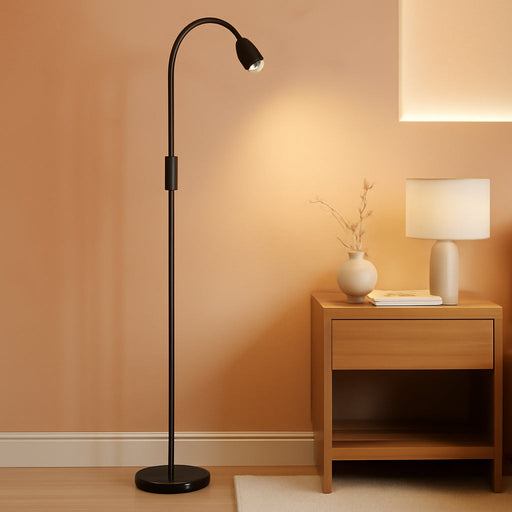 Reading Floor Lamp, 72" Tall LED Lamp with Flexible Gooseneck, Dimmable Zoomable Spotlight, Adjustable Color Beam Standing Lamp, Touch & Remote Control, Task Craft Bedroom Living Room, Matte Black
