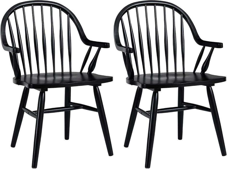 Windsor Black Dining Chairs Set of 2, Spindle Back Dining Chairs