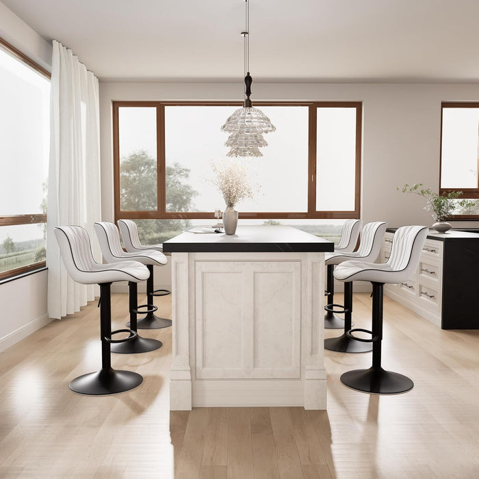 White Bar Stools Set of 2 Modern Kitchen Counter Height Bar Chair with Back Swivel Adjustable Faux Leather Upholstered Barstools for Breakfast Island Tall 300LBS